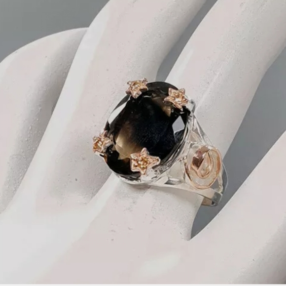 Sz 8 STUNNING large Smokey Lemon Quarts STAR rose gold findings - Picture 7 of 13